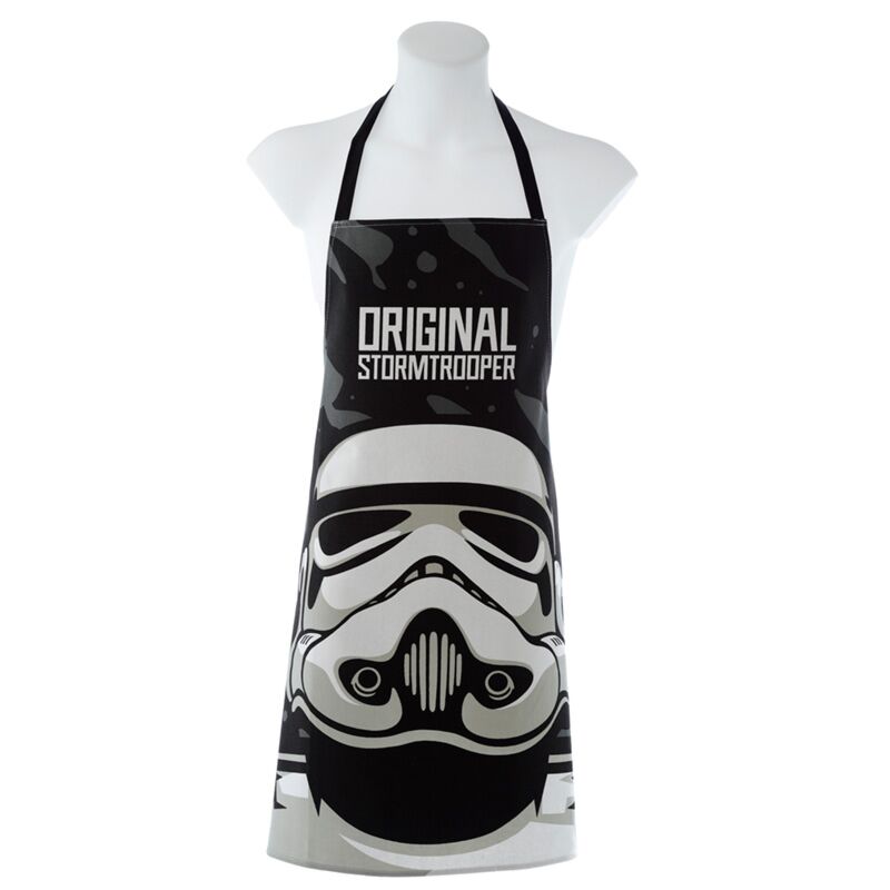 Avental de cozinha Star Wars com design de Stormtrooper, exibido num manequim em vista frontal.