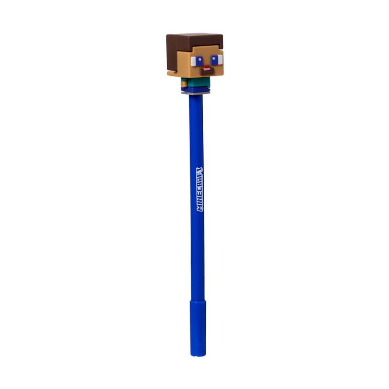Caneta apagável Minecraft com topo de silicone e design chibi do personagem Steve.