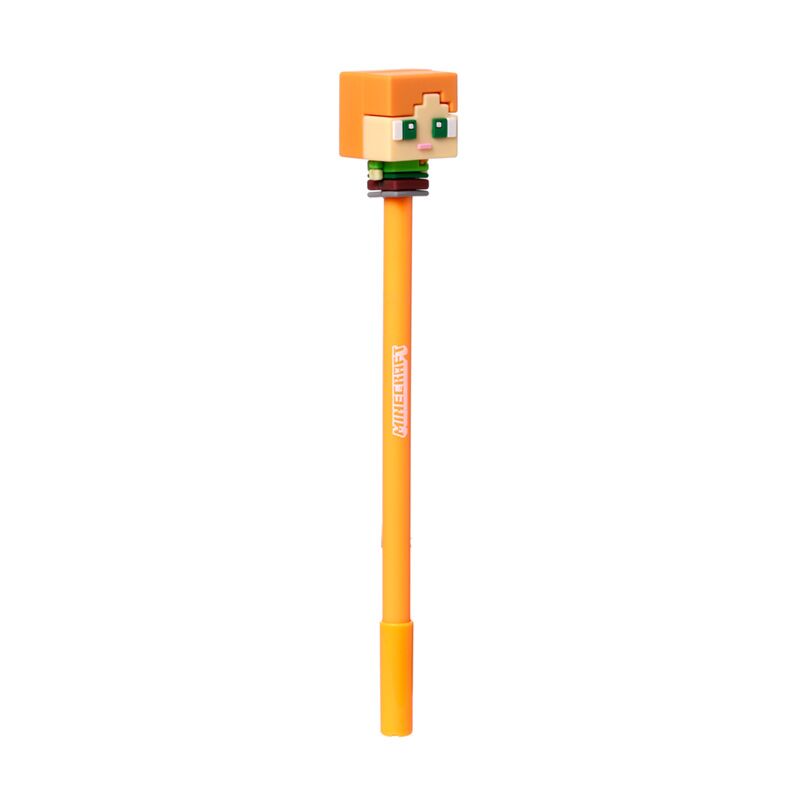 Caneta apagável Minecraft com topo de silicone e design chibi da personagem Alex.