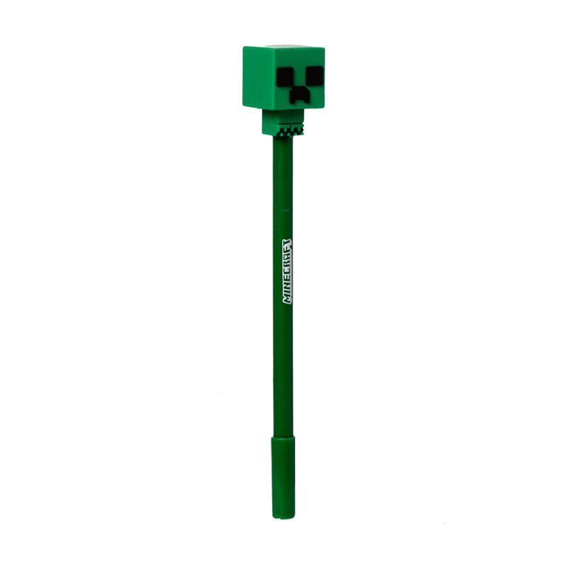 Caneta apagável Minecraft com design chibi do personagem Creeper e topo apagável.