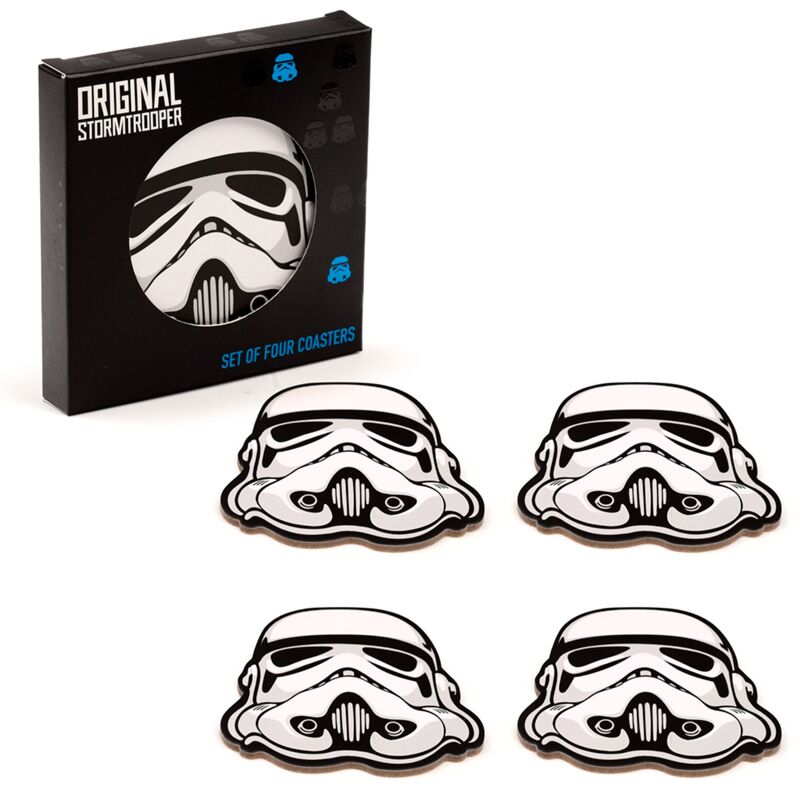 Conjunto de 4 bases para copos Star Wars com embalagem e design de Stormtrooper.