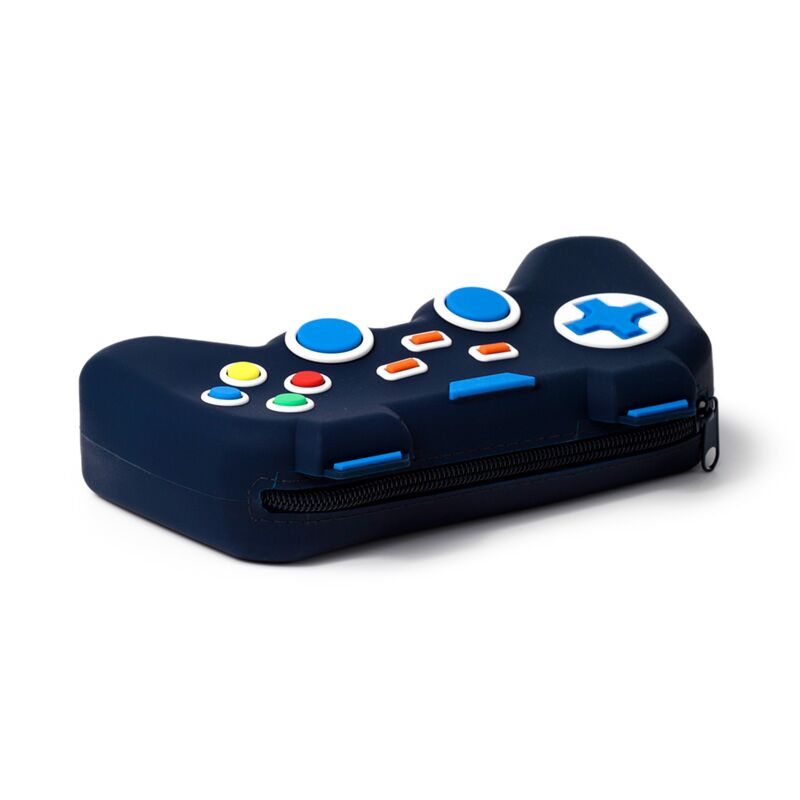 Estojo divertido de silicone em formato de comando de videojogo, vista lateral.