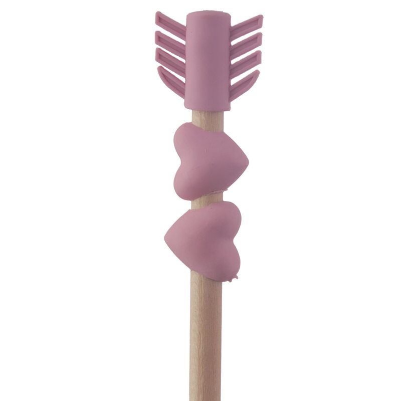 Lapis de madeira com borracha em forma de coracoes rosa, detalhe romantico e delicado.
