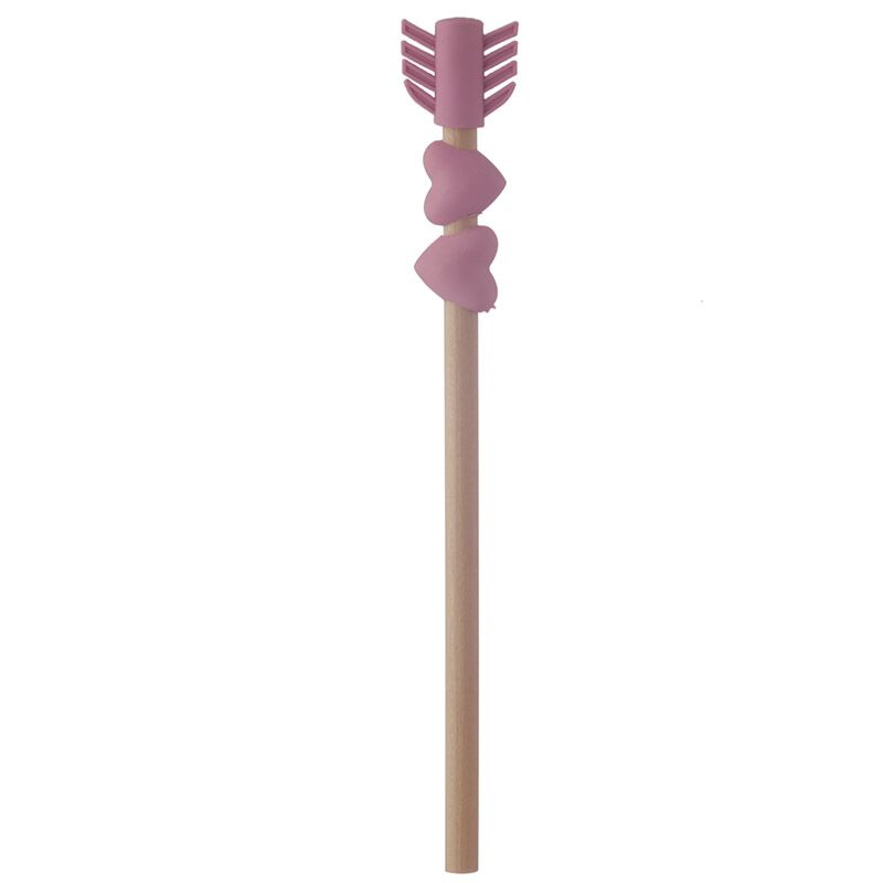 Lapis de madeira decorativo com borracha em formato de coracoes rosa, perfeito para presentes romanticos.