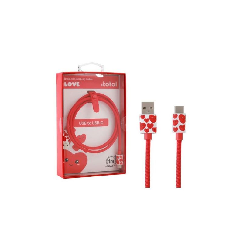 cabo usb carregamento rapido em caixa de retalho com motivos de coração.