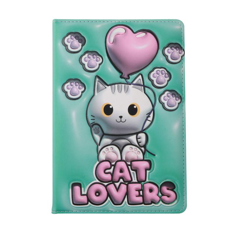Caderno A5 Gato Branco 3D com capa em relevo e design adorável na frente.