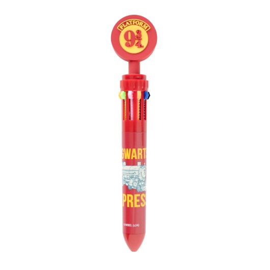 Caneta Multicor Harry Potter Plataforma 9 ¾ com o Hogwarts Express desenhado.