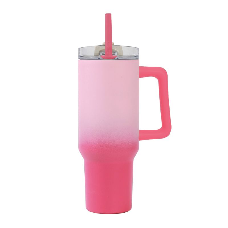Copo térmico rosa claro 1,2L com palhinha tipo Stanley
