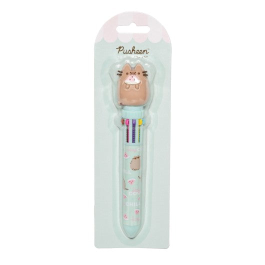 Embalagem da caneta Pusheen multicolor com topo 3D adorável.