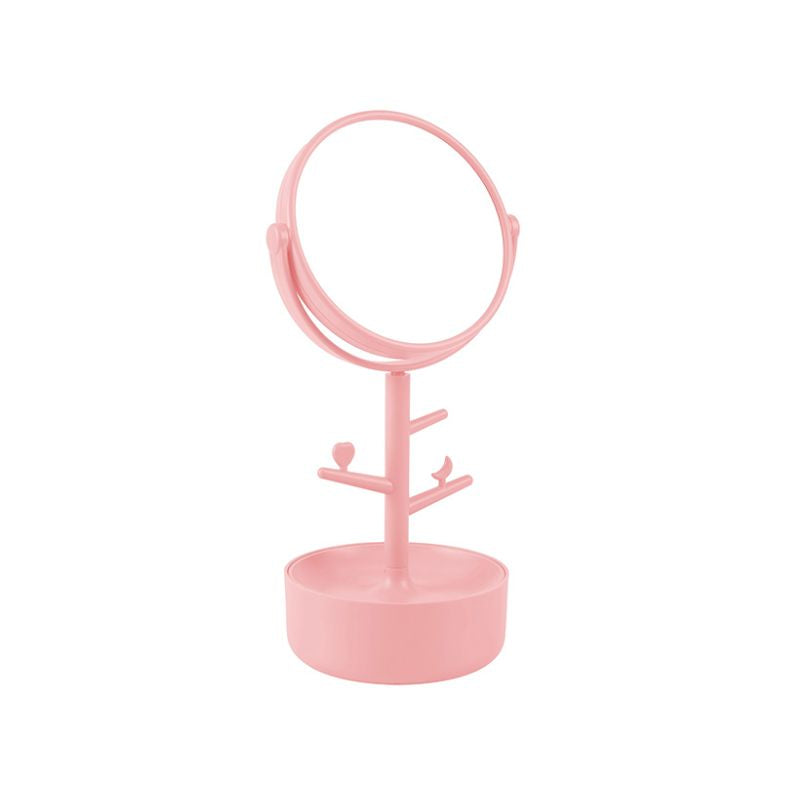 Espelho de maquilhagem rosa com porta-jóias, lua e coração