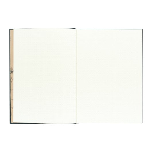Paginas interiores do caderno A5 com layout tipo bullet e papel de alta qualidade para anotacoes ou desenhos.