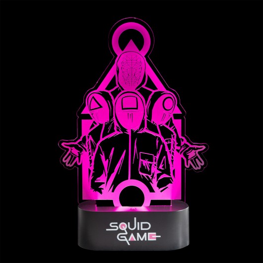 Lâmpada LED Squid Game iluminada, mostrando o design completo com luz vibrante.