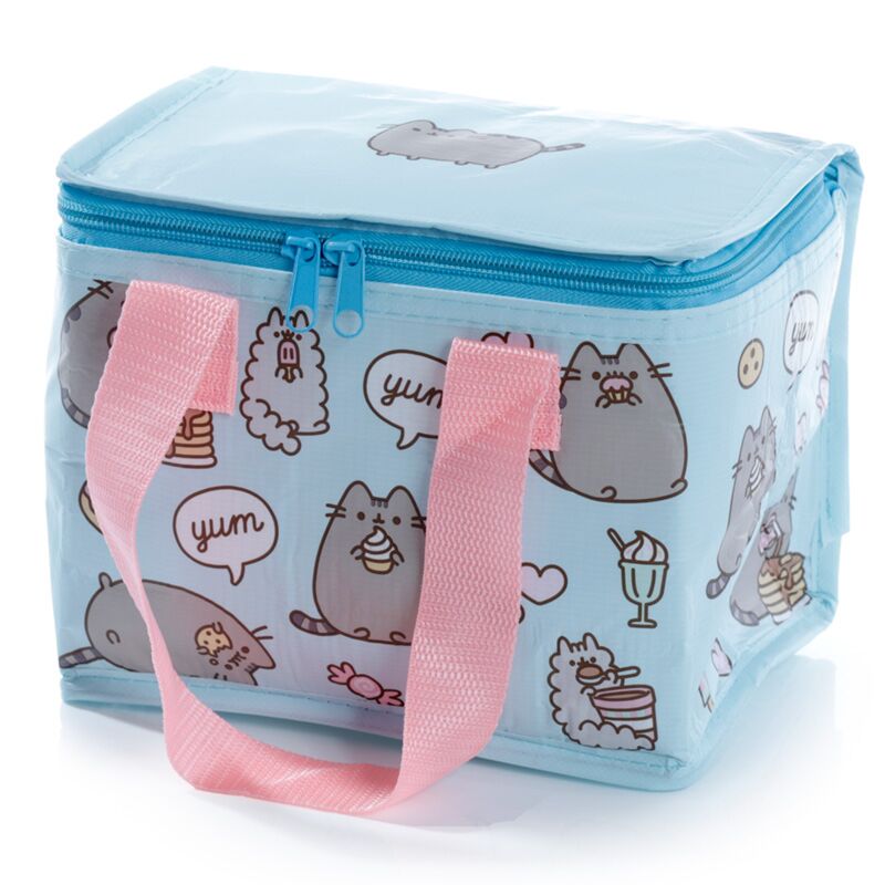 Lancheira Pusheen com padrão divertido e alças resistentes cor-de-rosa