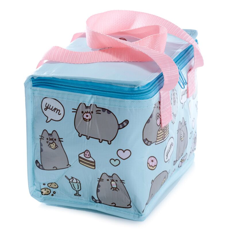 Lancheira térmica Pusheen vista do outro lado com ilustrações coloridas