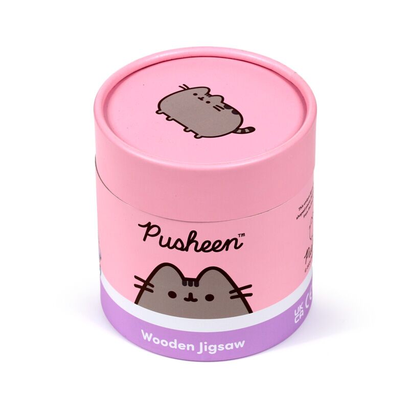 Caixa do Puzzle de Madeira Pusheen com tampa decorada com o gato.