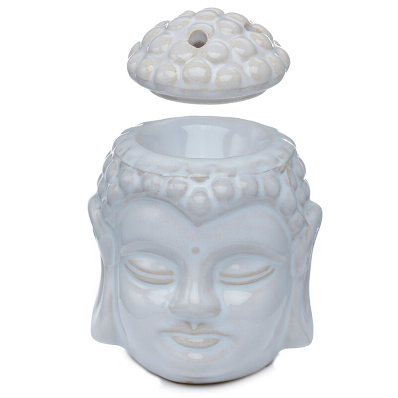 Queimador de óleo Buda Thai branco com tampa removida