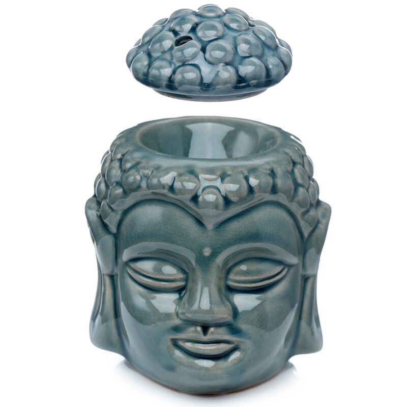 Queimador de óleo Buda Thai verde com tampa removida