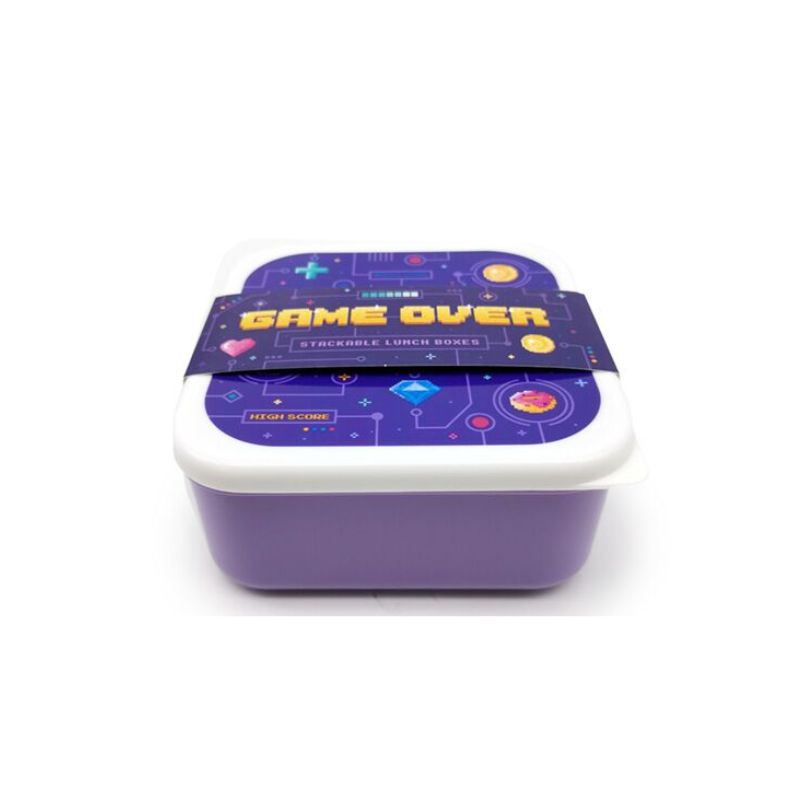 Caixas de lanche Game Over empilhadas com faixa decorativa