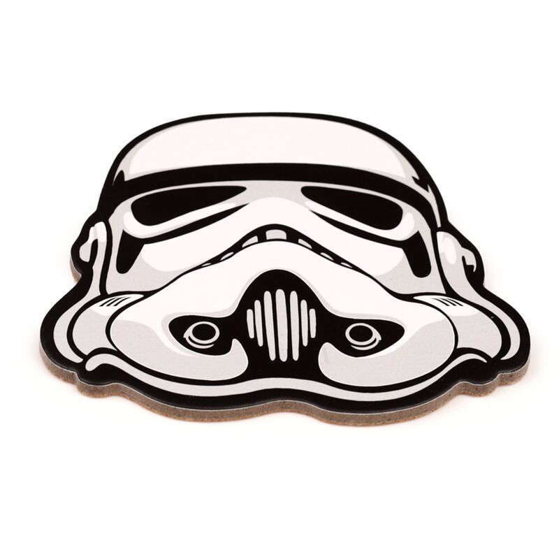 Base para copos Star Wars com design de capacete Stormtrooper, vista lateral.