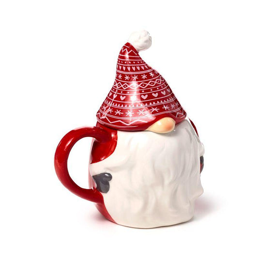 Caneca de Natal com gnomo e gorro vermelho decorado