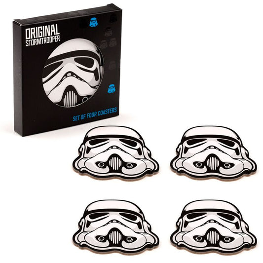 Conjunto de 4 bases para copos Star Wars com embalagem e design de Stormtrooper.