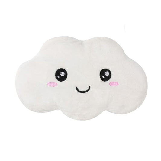 Almofada térmica em forma de nuvem com carinha fofa e bochechas cor-de-rosa