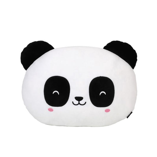 almofada decorativa com rosto de panda sorridente com bochechas rosadas