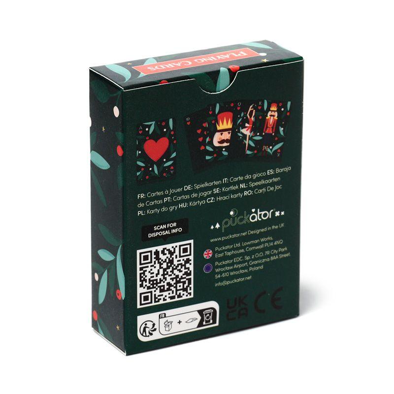 Parte de trás da caixa do baralho de cartas Quebra-Nozes com informações e QR code