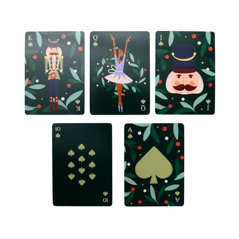 Cartas de Rei do baralho Quebra-Nozes com fundo natalício.