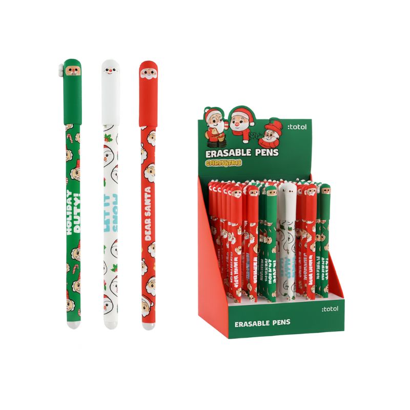 canetas de natal apagáveis num demonstrador