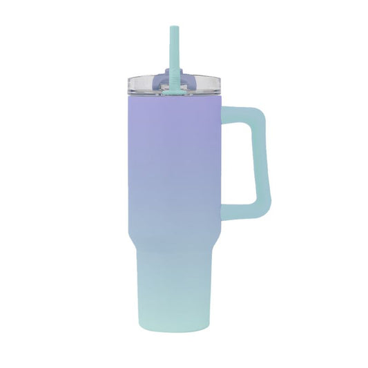 Copo térmico azul lilás 1,2L com palhinha tipo Stanley