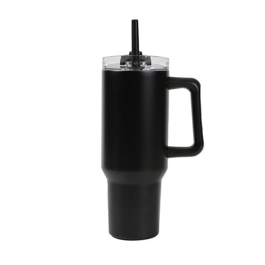 Copo térmico preto mate 1,2L com palhinha tipo Stanley