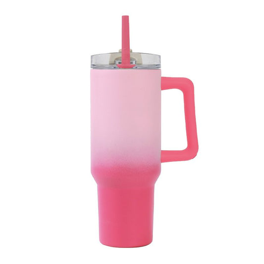 Copo térmico rosa claro 1,2L com palhinha tipo Stanley