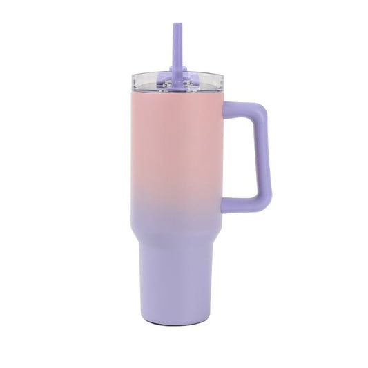 Copo térmico 1,2L rosa lavanda com palhinha tipo Stanley