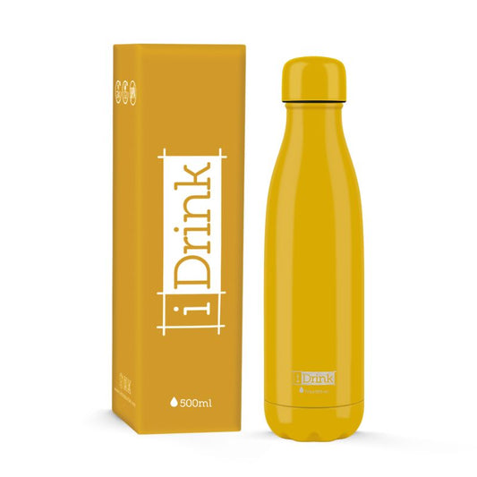 Garrafa térmica iDrink amarela vibrante com embalagem, 500ml