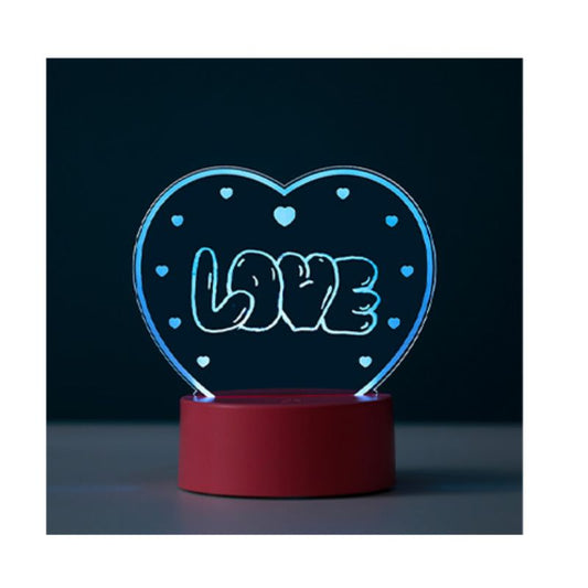 Lâmpada LED coração personalizada com a palavra LOVE iluminada em azul