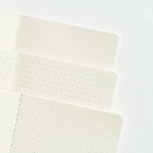 Páginas interiores dos cadernos A5 do Pack Astral mostrando os três tipos: linhas, bullet e branco.