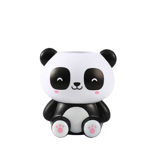 Porta-canetas 3D em forma de panda sorridente com patinhas cor-de-rosa.