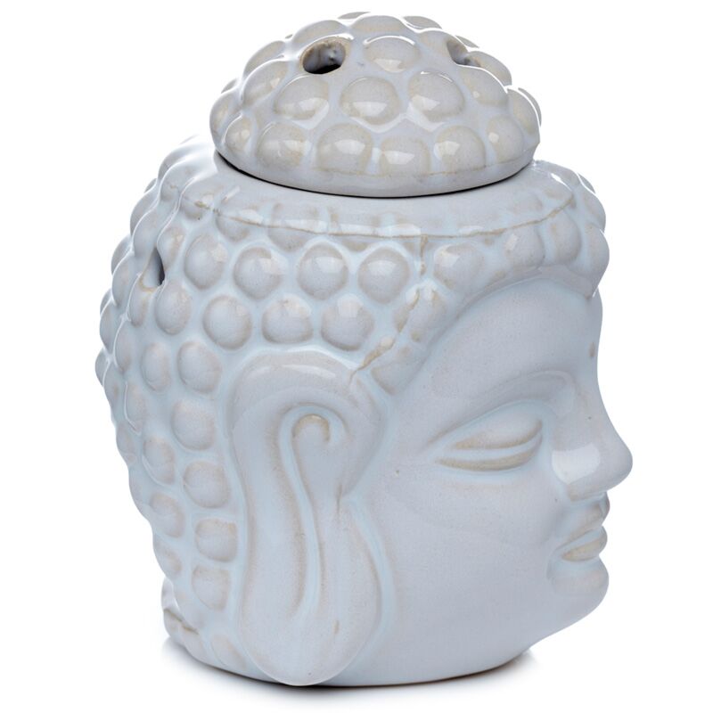 Parte lateral do queimador de óleo Buda Thai em cerâmica branca