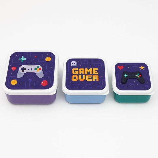 Set de 3 tuppers Game Over empilháveis com design de videojogos