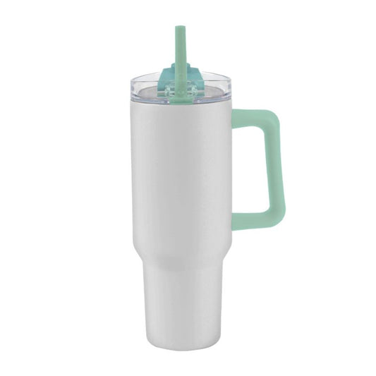 Caneca térmica iDrink com pega lateral em cor branca, vista lateral